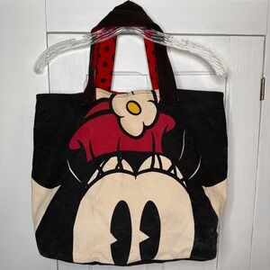 Disney Store Minnie Mickey Mouse Reversible Tote Bag Red Polka Dot Canvas Black